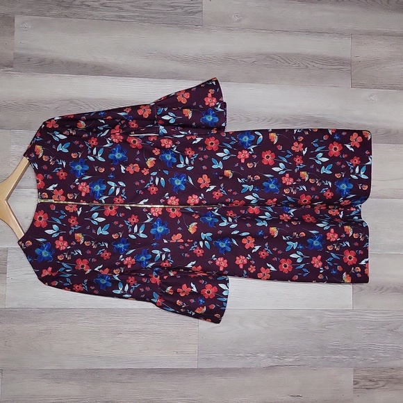 Calvin Klein Womens 6 Aubergine Floral 3/4 Bell Sleeve Shift Dress Dressy Casual - Picture 2 of 8